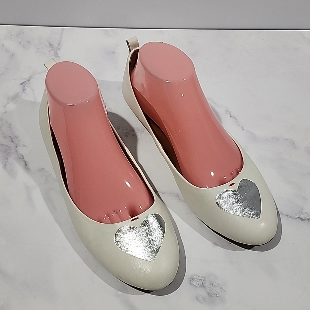 Ellen Degeneres White and Silver  Ballet Flats Shoes